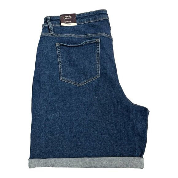 Ava & Viv High Rise Bermuda 9” Jean Shorts Womens 26W Denim Dark Wash Cuff - Picture 1 of 9